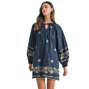 Navy Blue Floral Mini Spring Dress